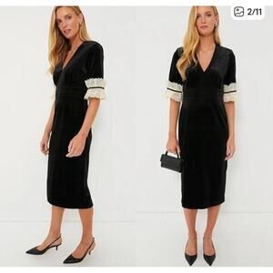 NWOT Tuckernuck Black Odette Velvet Dress with Lace Trim Sleeves XL